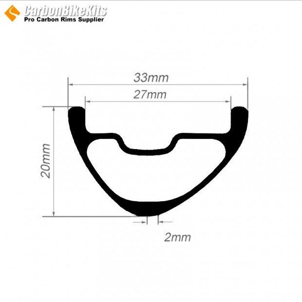 265g Ultra-leggero 29er Carbonio 33x20mm Larghezza interna 27mm Tubeless Hookless Asimmetrico Ruota MTB
